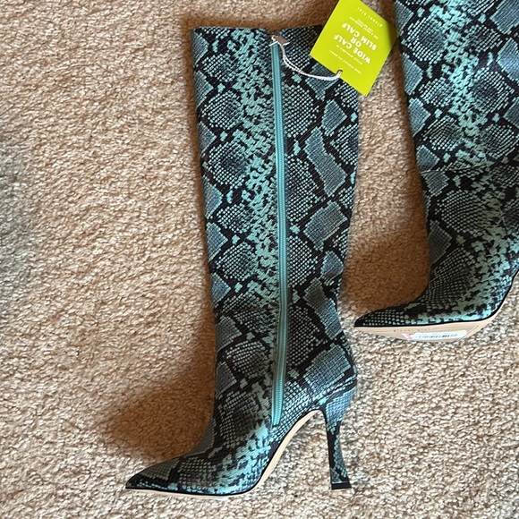 Gianni Bini lennoxe teal green zip up heel boots snake print reptile size 6.5 - Picture 6 of 10